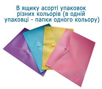 Папка-конверт, на кнопці, А5, глянцевий напівпроз.пластик, асорті BM.3936-99 фото