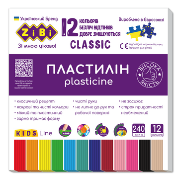 Пластилин CLASSIC 12 цветов, 240г, KIDS Line ZB.6233 фото