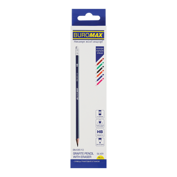 Карандаш графитовый SILVER, НВ, с ластиком, трехгранный, ассорти, с серебрянной полоской, карт. коробка 12 шт. BM.8510 фото