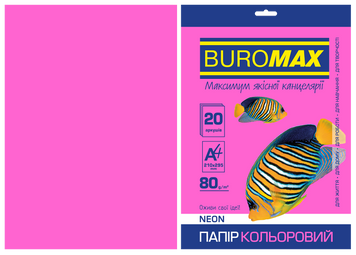 Папір кольоровий NEON, малиновий, 20 арк., А4, 80 г/м&sup2; BM.2721520-29 фото