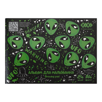 Альбом для малювання UFO, А4, 24 арк., 120 г/м2, на скобі, чорний, KIDS Line ZB.1432-01 фото