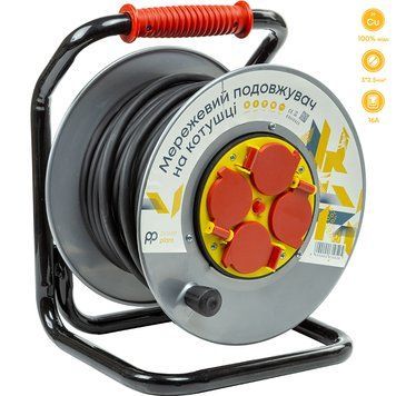 Подовжувач на котушці PowerPlant 25 м, 3x2.5мм2, 16A, 4 розетки, 100% мідь (JY-20022/25) EX610525 фото
