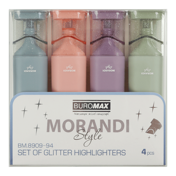Набір із 4-х текст-маркерів MORANDI STYLE Glitter (рожевий, бузковий, оливковий, графітовий) MORANDI Glitter, 2-4.5 мм BM.8909-94 фото