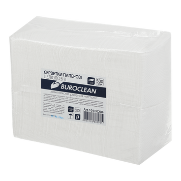 Серветки столові паперові, BUROCLEAN, 210*210 мм, 500шт., в пп упаковці, білі 10100204 фото