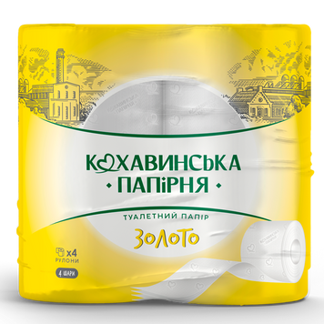 Бумага туалетная целюлознаяная"Золото" по 4 рул., на гильзе, 4-х сл., белый КОХАВИНКА kx.51047 фото