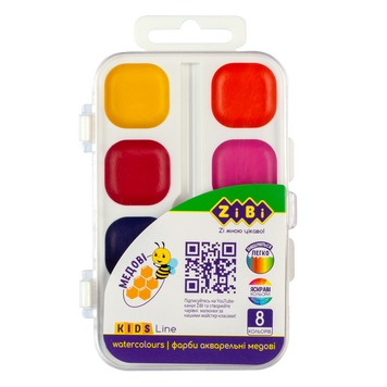 Акварельные водорастворимые краски на палитре, 8 цветов, белая. KIDS Line ZB.6542-10 фото