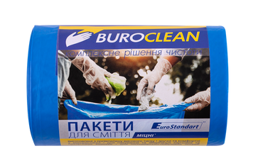 Пакети для сміття 60л/40 шт, 600х800мм, міцні, сині, 21мкм,ПВТ (LDPE). BuroClean EuroStandart 10200037 фото
