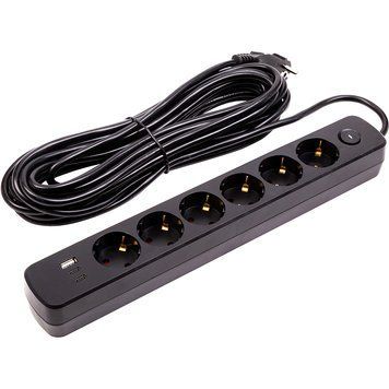 Мережевий фільтр PowerPlant 10м, 3x0.75мм2, 6 розеток, 1xUSB, 2xType-C, євро, 100% мідь(YS-N6086/10c EX610693 фото